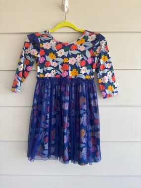 Hanna Anderson Blue Floral Tulle Dress Sz 8